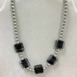 Silver Gray Faux Pearls w/Glass Beads